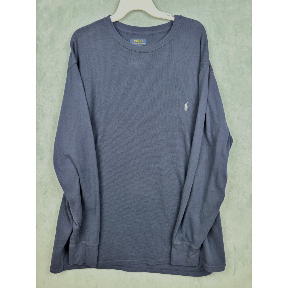Polo Ralph Lauren Mens 3XL Navy Blue Waffle Knit Thermal Long Sleeve Shirt